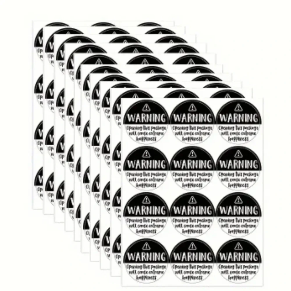 120 Warning Black and White thank you stickers